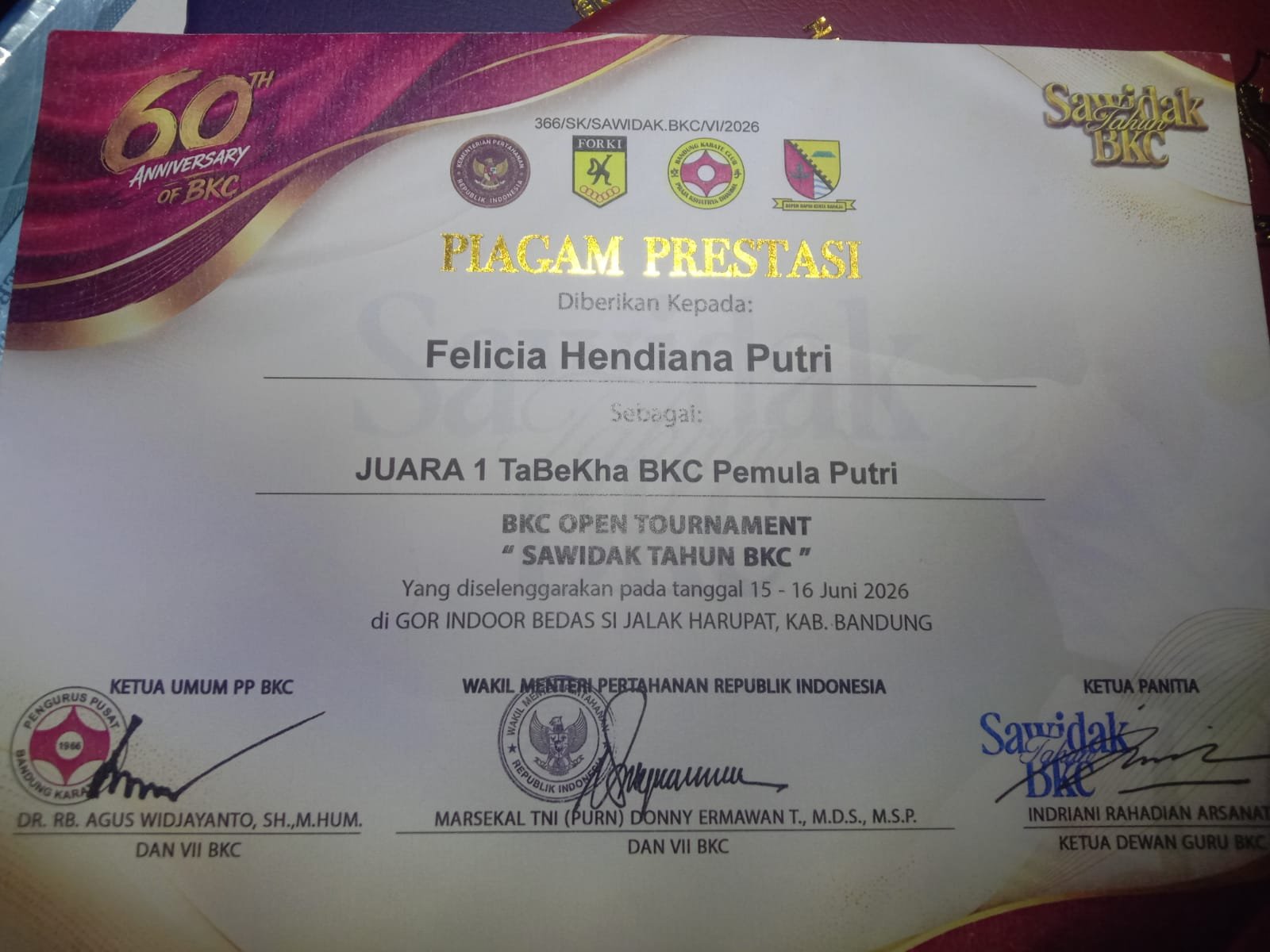 Juara 1 Tabekha BKC Pemula Putri 